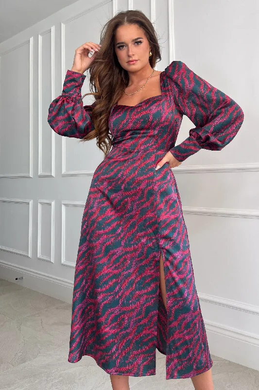 Katie Sweetheart Long Sleeve Midi Dress Pink