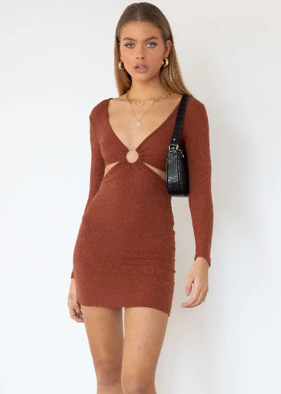 Love Buzz Cut Out Knit Dress - Spice