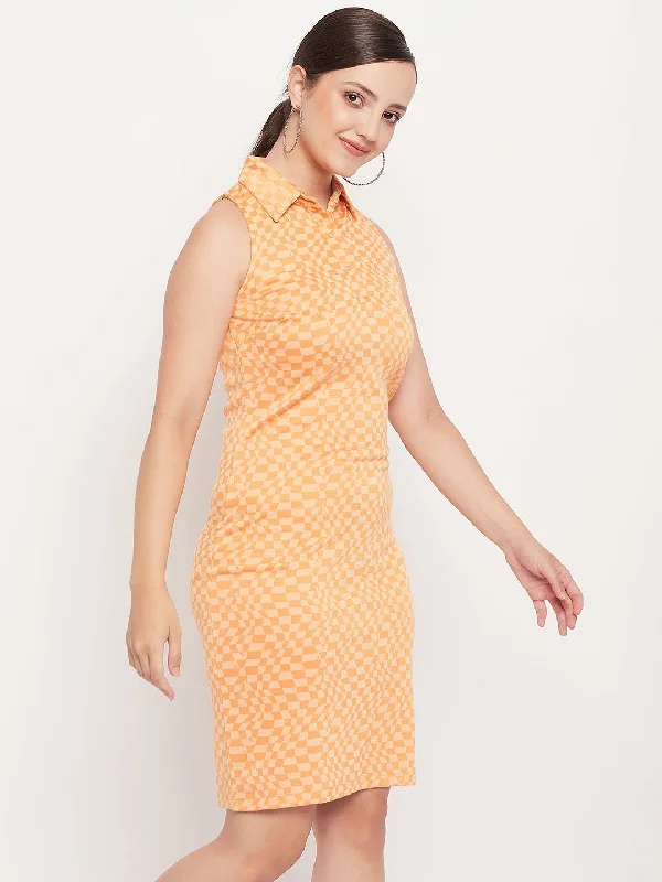 Madame Orange Check Print Polo Dress