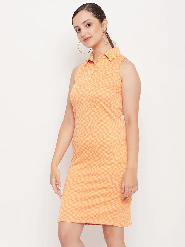 Madame Orange Check Print Polo Dress