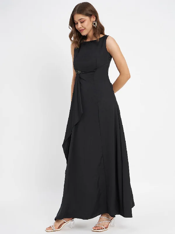 Madame Black Shimmer Detailing Ruffle Dress