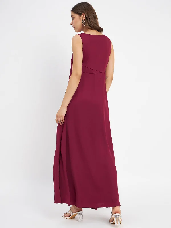 Madame Wine Shimmer Detailing Ruffle Hem Dress