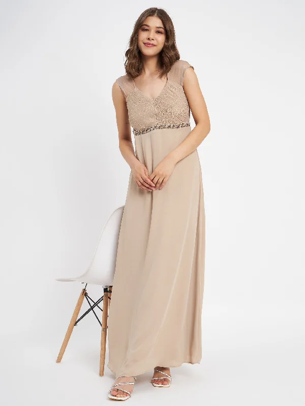 Madame Beige Embellished Fit-Flare Dress