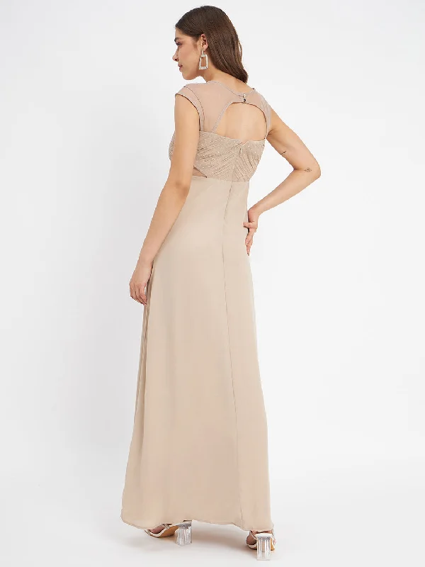 Madame Beige Embellished Fit-Flare Dress