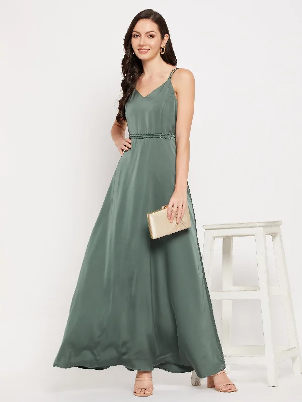 Madame Green Cami Embellished  Satin Dress