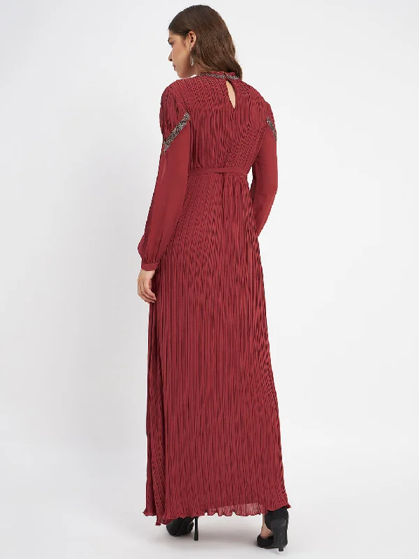 Madame Shimmered High-Neck Tie-Waist Dress