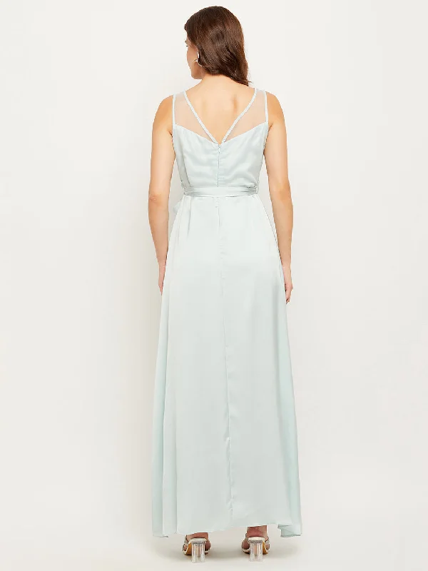 Madame Blue Embellished Tie-Waist Fit-Flare Dress