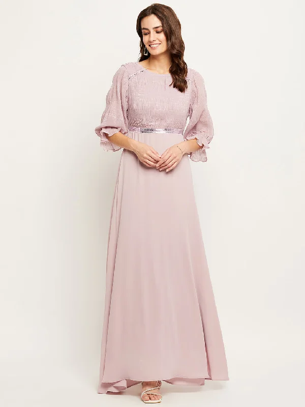 Madame Mauve Shimmery Waistband Fit-Flare Dress