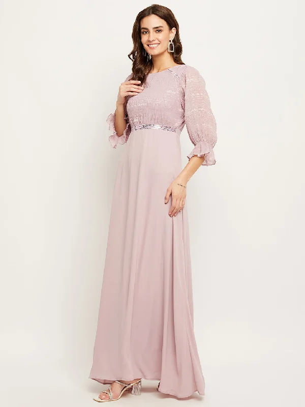 Madame Mauve Shimmery Waistband Fit-Flare Dress