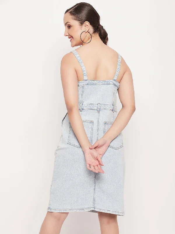 Madame Light Blue Denim  Sleeveless Shift Dress