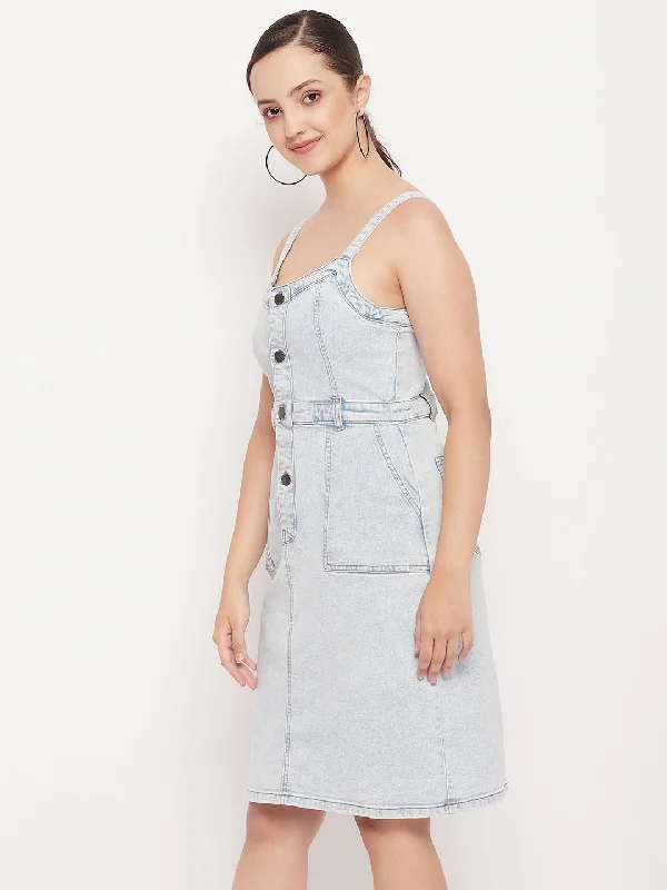 Madame Light Blue Denim  Sleeveless Shift Dress