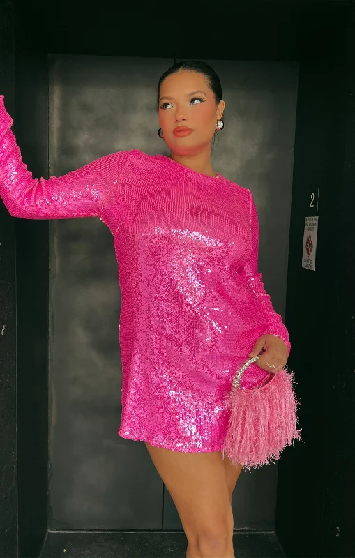 Maddison Mini Dress ~ Bright Pink Sequins