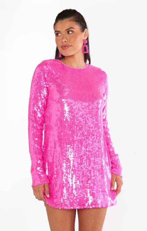 Maddison Mini Dress ~ Bright Pink Sequins