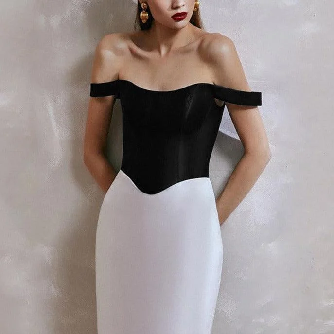 KittenAlarm - Malia Two-tone Off Shoulder Dress