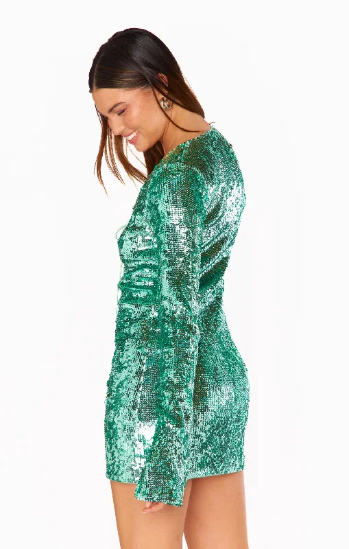 Matilda Mini Dress ~ Aqua Liquid Sequins