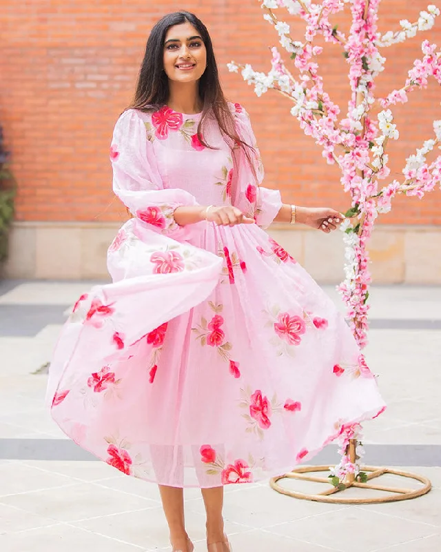 Pink Peony Handpainted Doria Dress