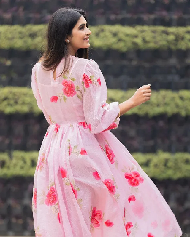 Pink Peony Handpainted Doria Dress