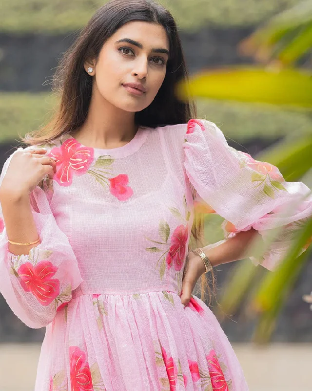 Pink Peony Handpainted Doria Dress