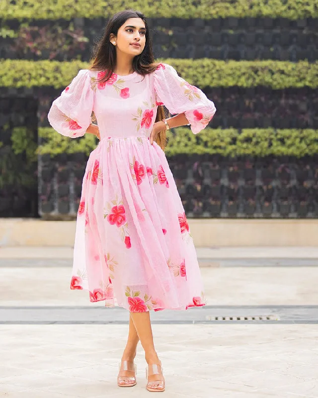 Pink Peony Handpainted Doria Dress