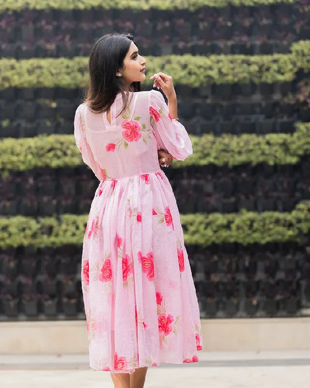 Pink Peony Handpainted Doria Dress