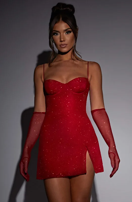 Pixie Mini Dress - Red Sparkle