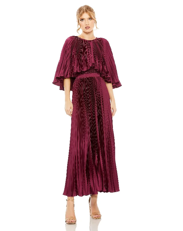 Pleated Caplet Tea Length Dress