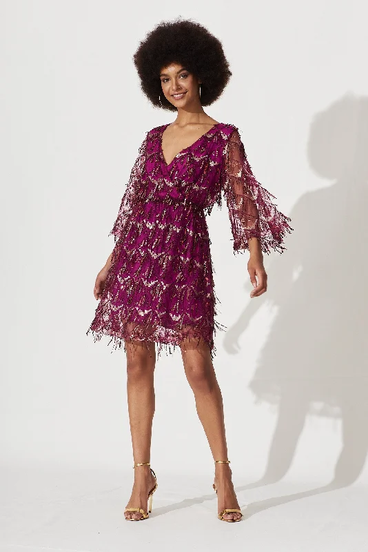 Seema Sequin Dress In Plum