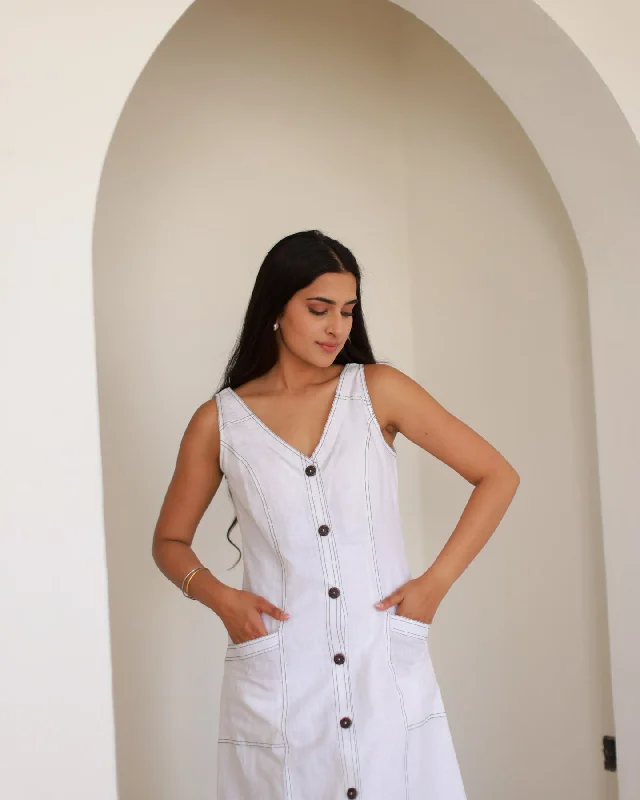 White Pure Linen Dress