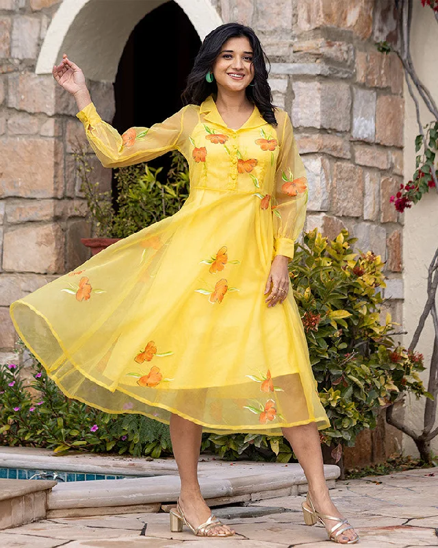 Yellow Handpainted Organza Dress