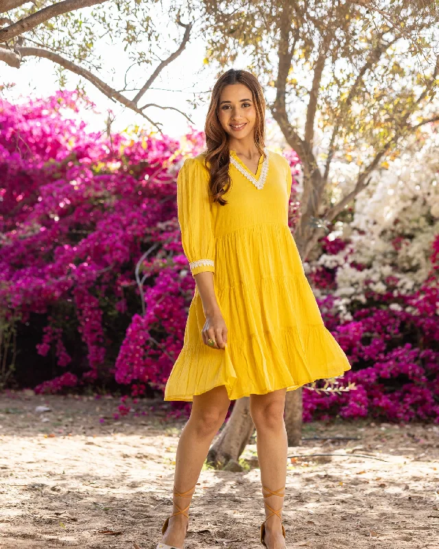 Classic Yellow Lace Dress