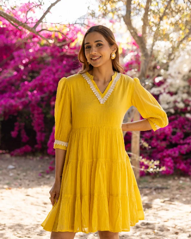 Classic Yellow Lace Dress