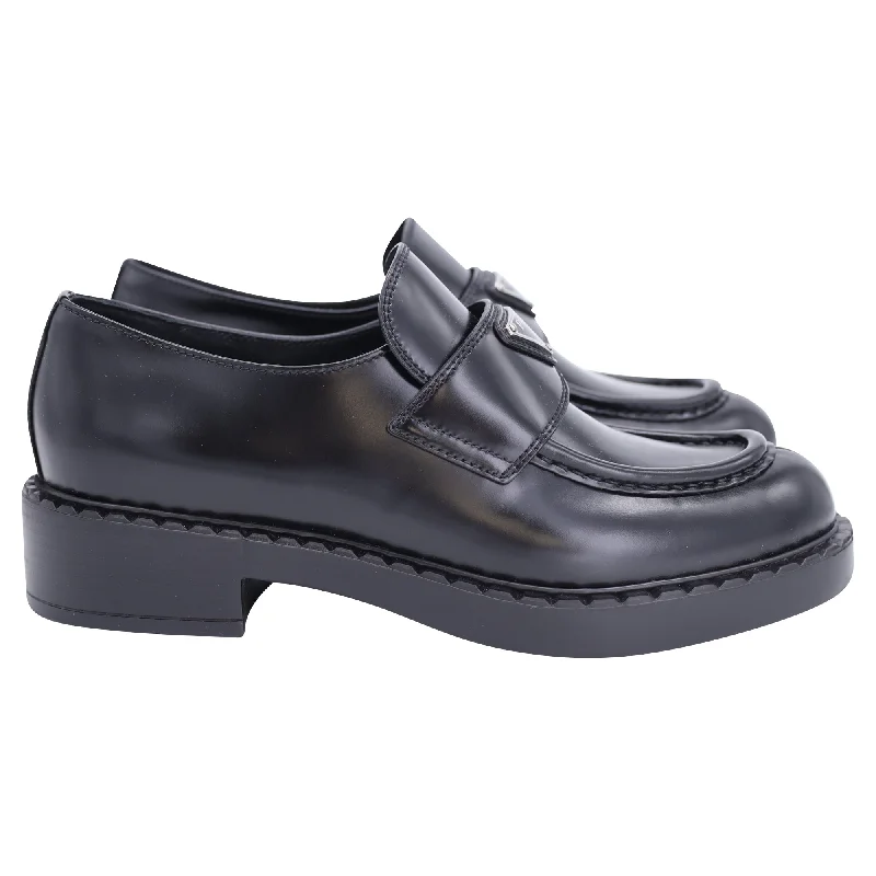 Prada Triangle-Logo Loafers in Black Leather