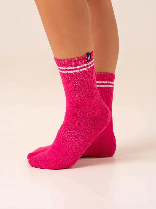 Stripe Crew Socks - Hot Pink/Lavender