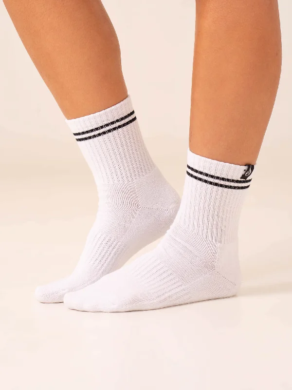 Stripe Crew Socks - White/Green