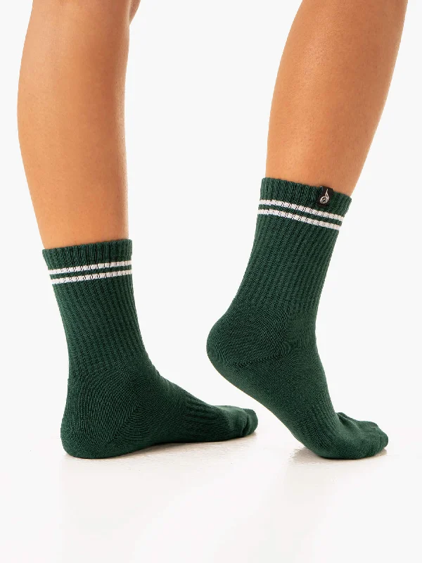 Stripe Crew Socks - White/Green