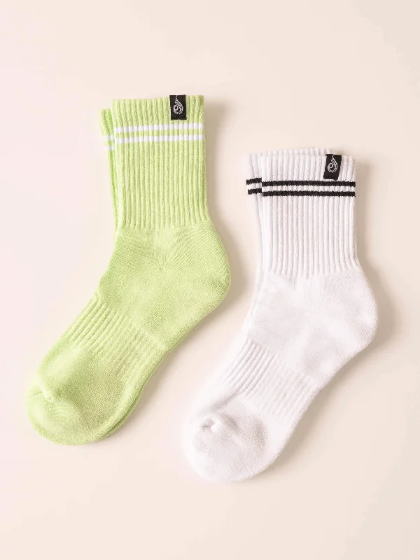 Stripe Crew Socks - White/Lime