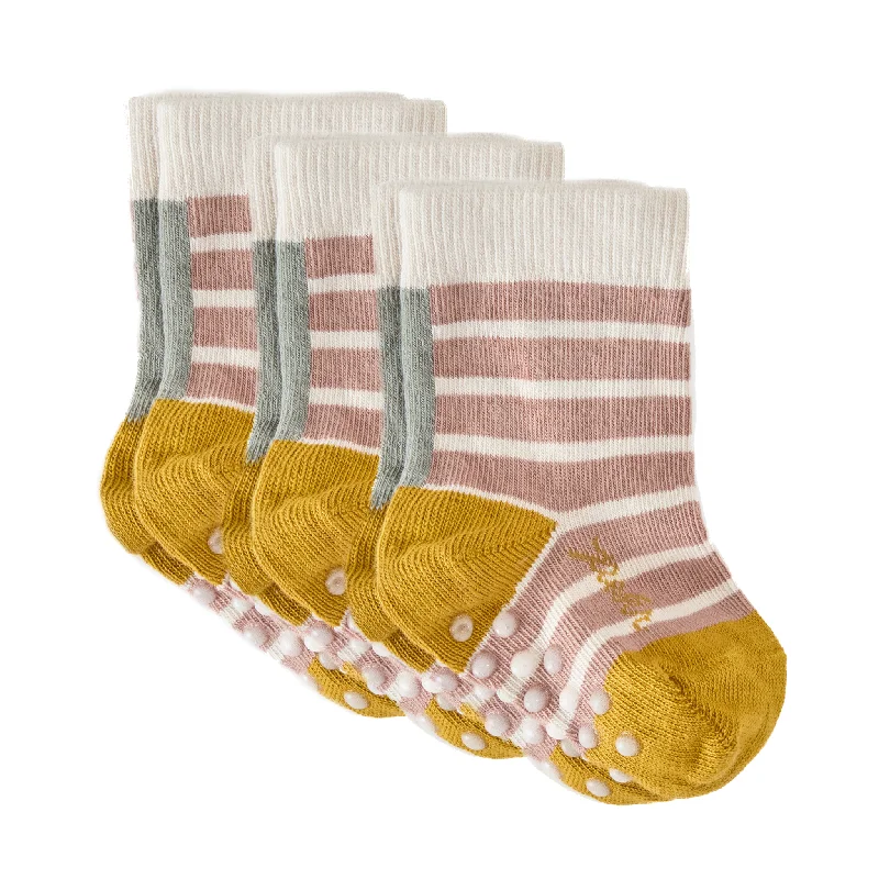 Striped Crew Socks with Grips 3 - Pack