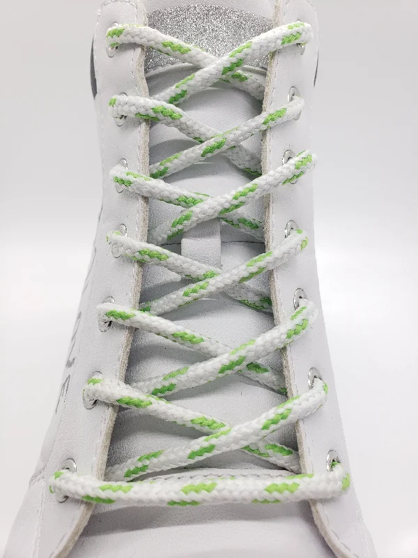 Round Glow in the dark Shoelaces- White with Lime Green Accents