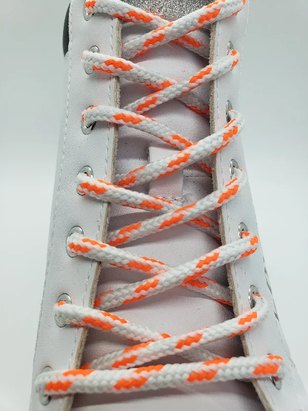 Round Glow in the dark Shoelaces- White with Orange Accents