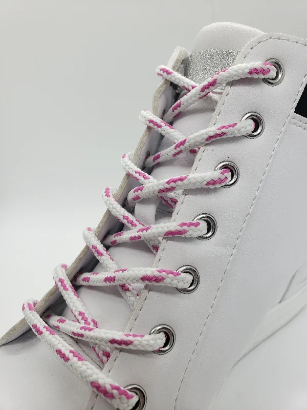 Round Glow in the dark Shoelaces- White with Pink Accents