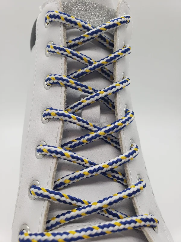 Round Multi-Color Shoelaces - White, Blue and Yellow