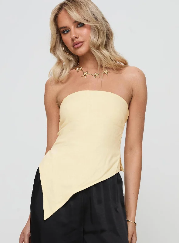 Birdie Asymmetric Linen Blend Top Lemon