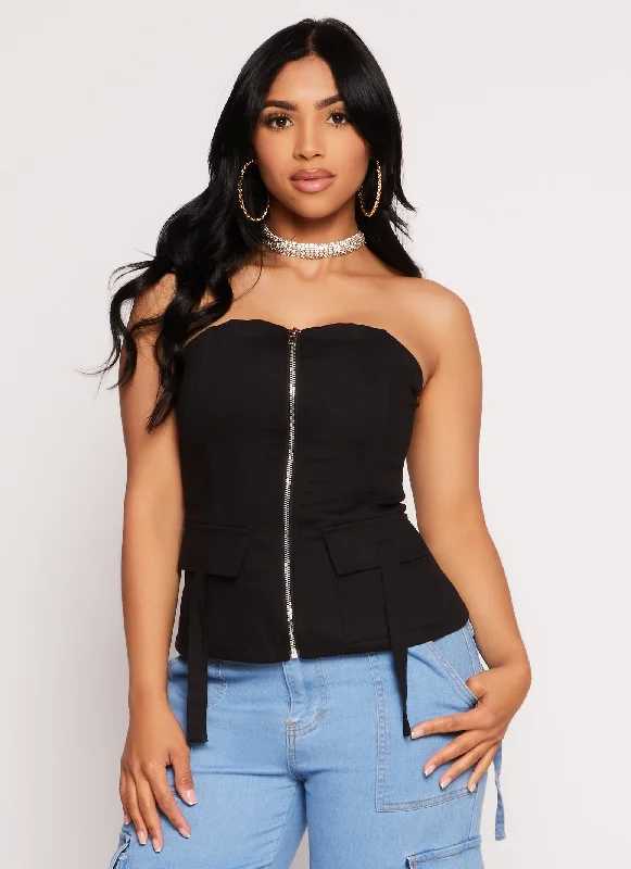 Haute Monde Cargo Pocket Zip Front Tube Top