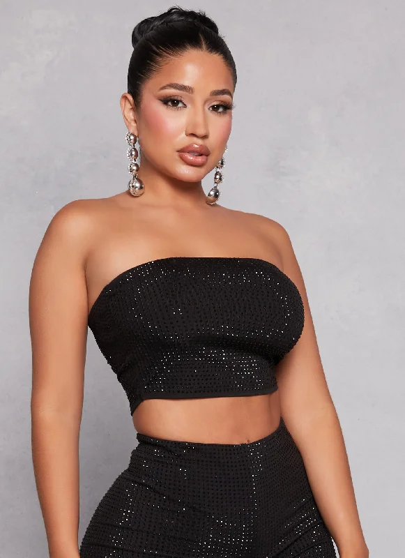 Studded Rhinestone Cropped Tube Top