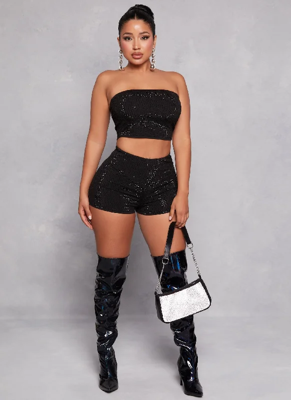 Studded Rhinestone Cropped Tube Top