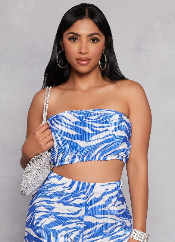 Plisse Printed Cropped Tube Top