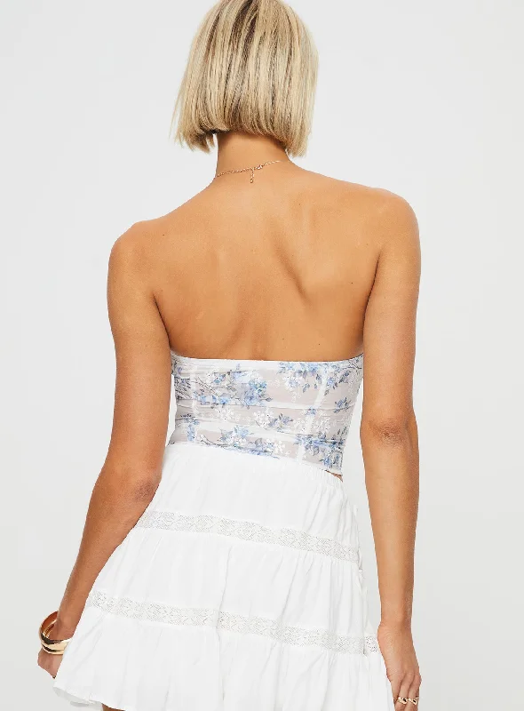 Caitie Strapless Top Blue Floral