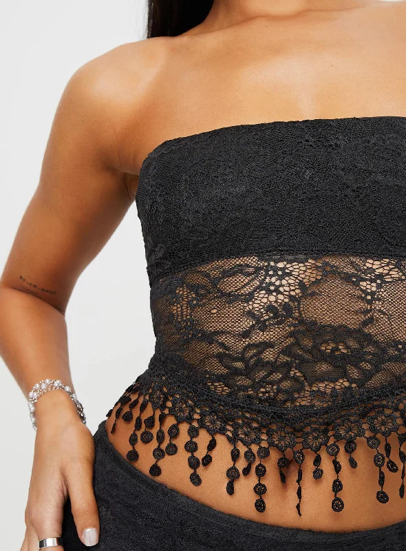 Calathea Strapless Lace Top Black