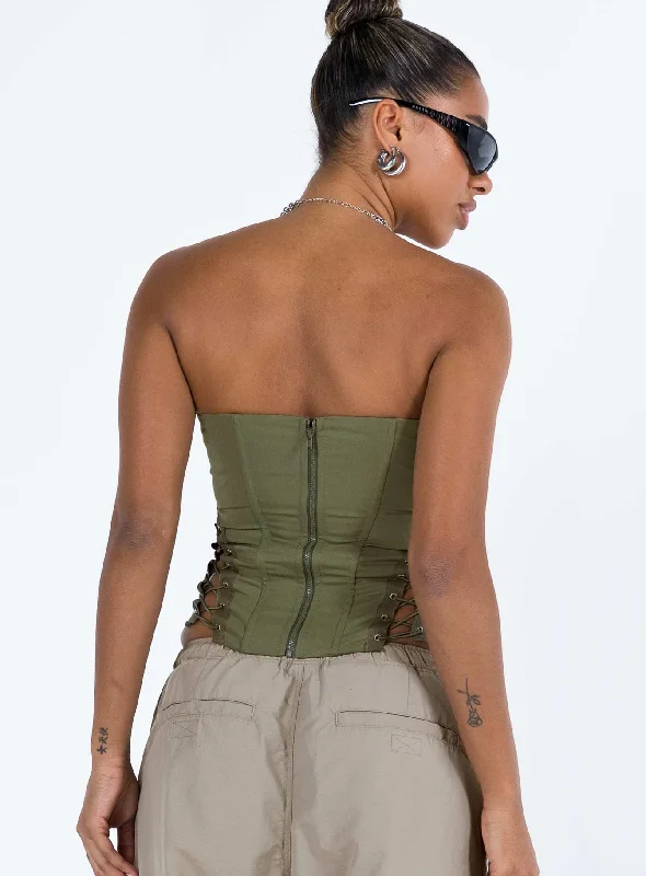 Eden Lace Up Corset Green