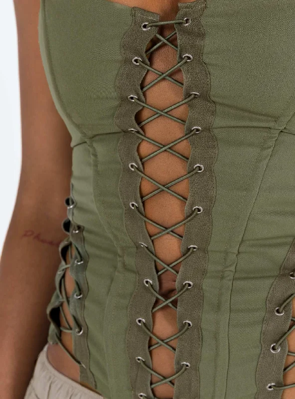 Eden Lace Up Corset Green